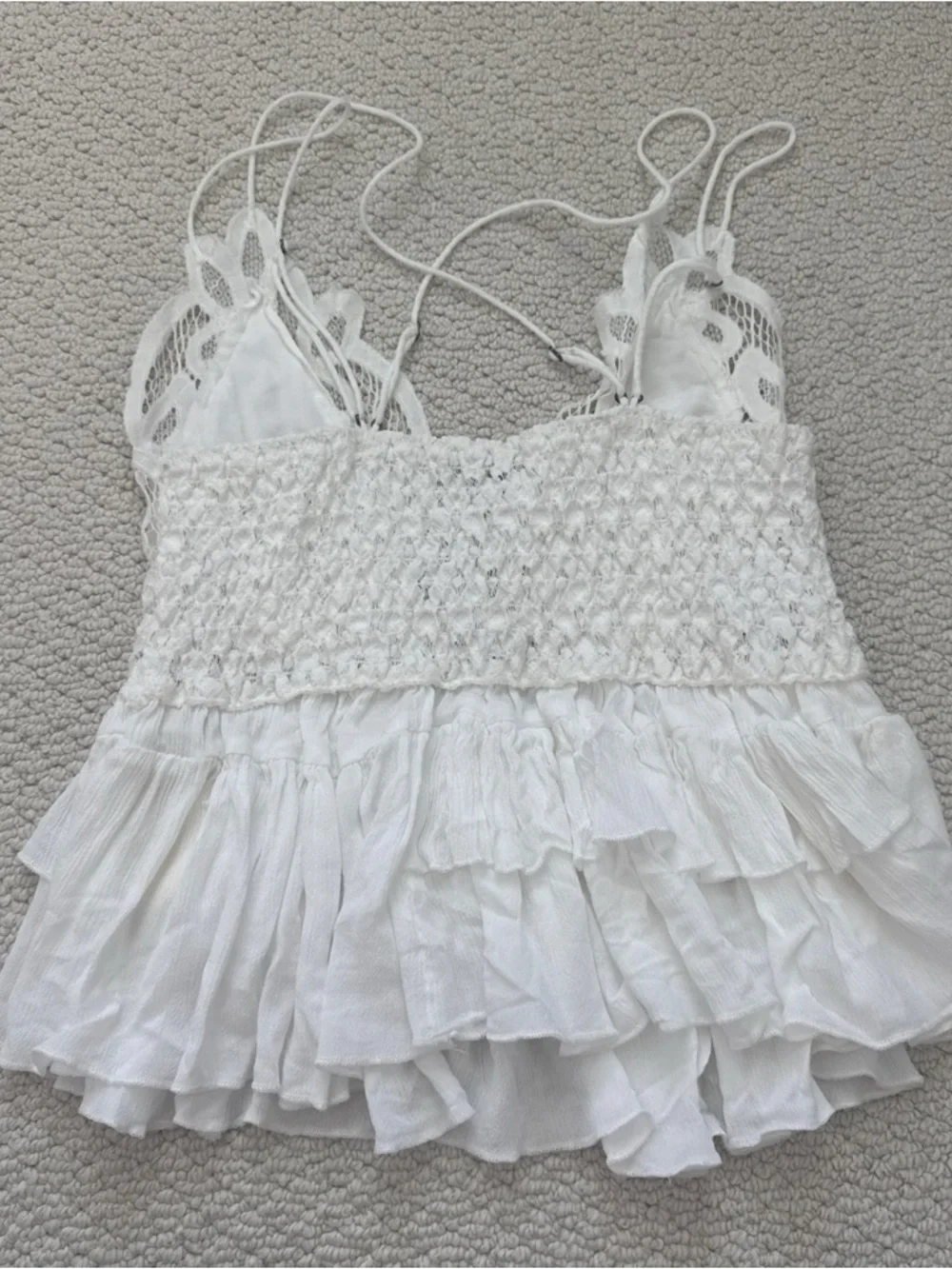 Free People White Crochet Lace Ruffled Cami - Picture 5 of 9